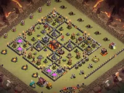 Layout TH10 War Base Anti 2 Star and Anti Dragon Copy Layout