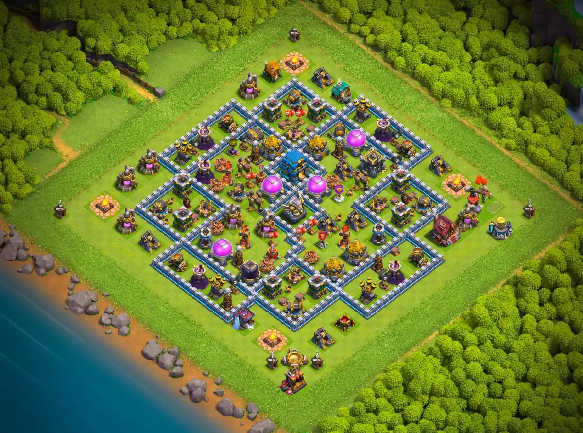 TH12 Hybrid Base Copy Link for War and Farming Defense