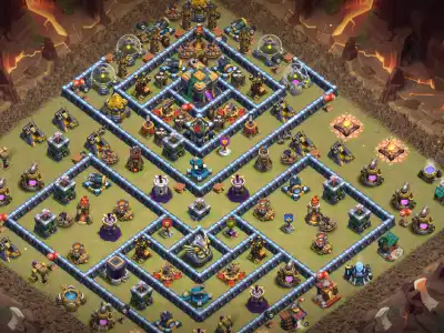 Layout TH14 War Base for Clash of Clans with Anti 2 Star Core