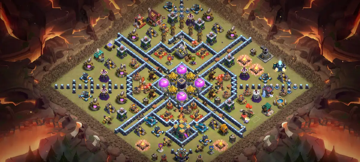 TH14 Clash of Clans War Base with X-Ring Defense