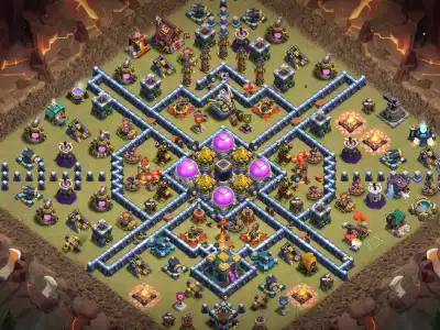 Layout TH14 Clash of Clans War Base with X-Ring Defense