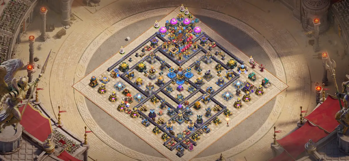 TH18 War Base with Offset Town Hall and Split Core