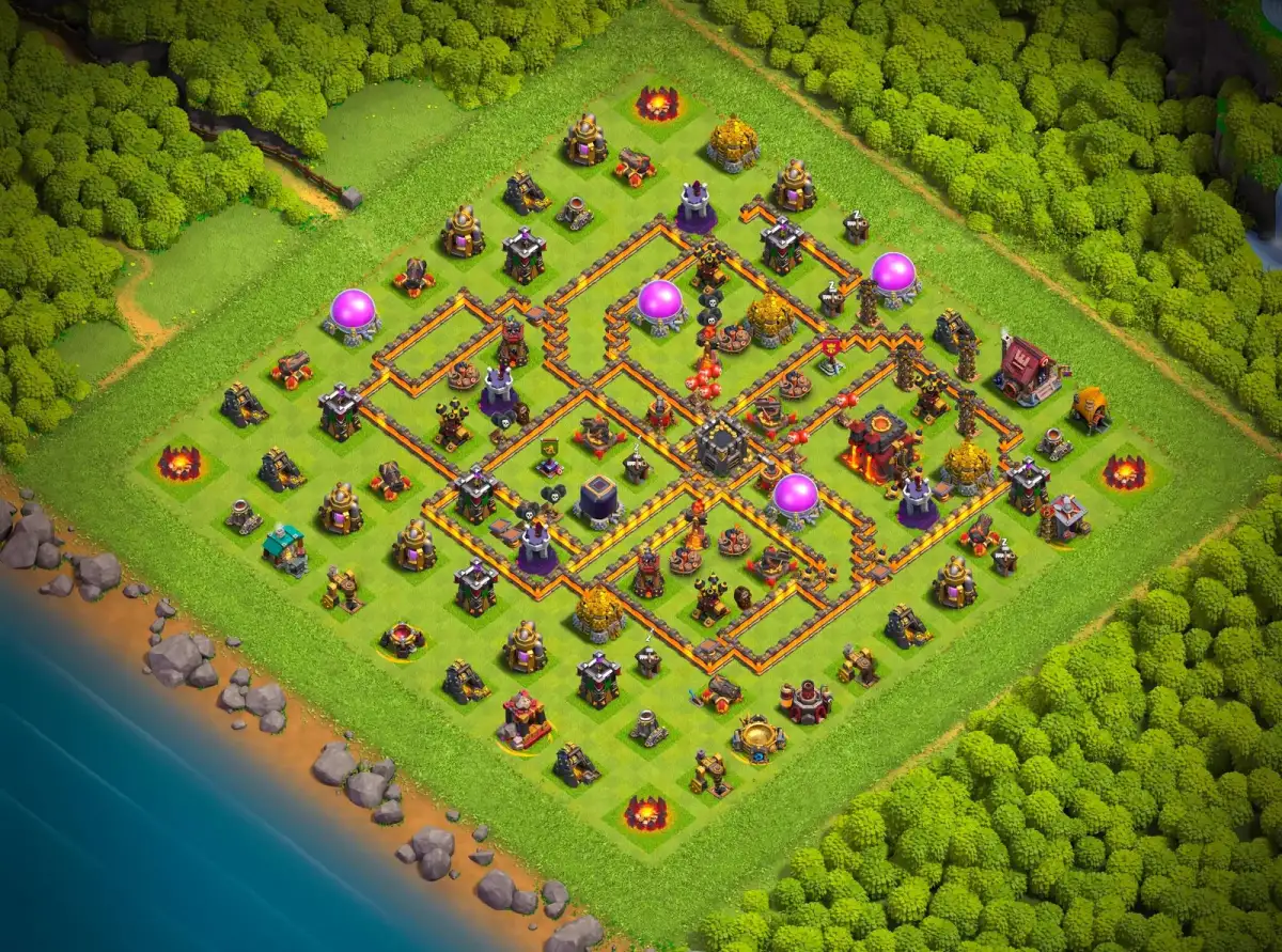 TH10 Defense Base with Split Infernos and Safe Dark Elixir