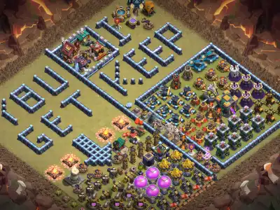 Layout TH14 Troll Funny Base for CoC with SUB TO GETH Walls