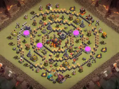 Layout TH10 War Base Anti 3 Star Hybrid Layout with Copy Link