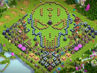 Layout TH14 Anti 2 Star Skull War Base with Open Top Pathing