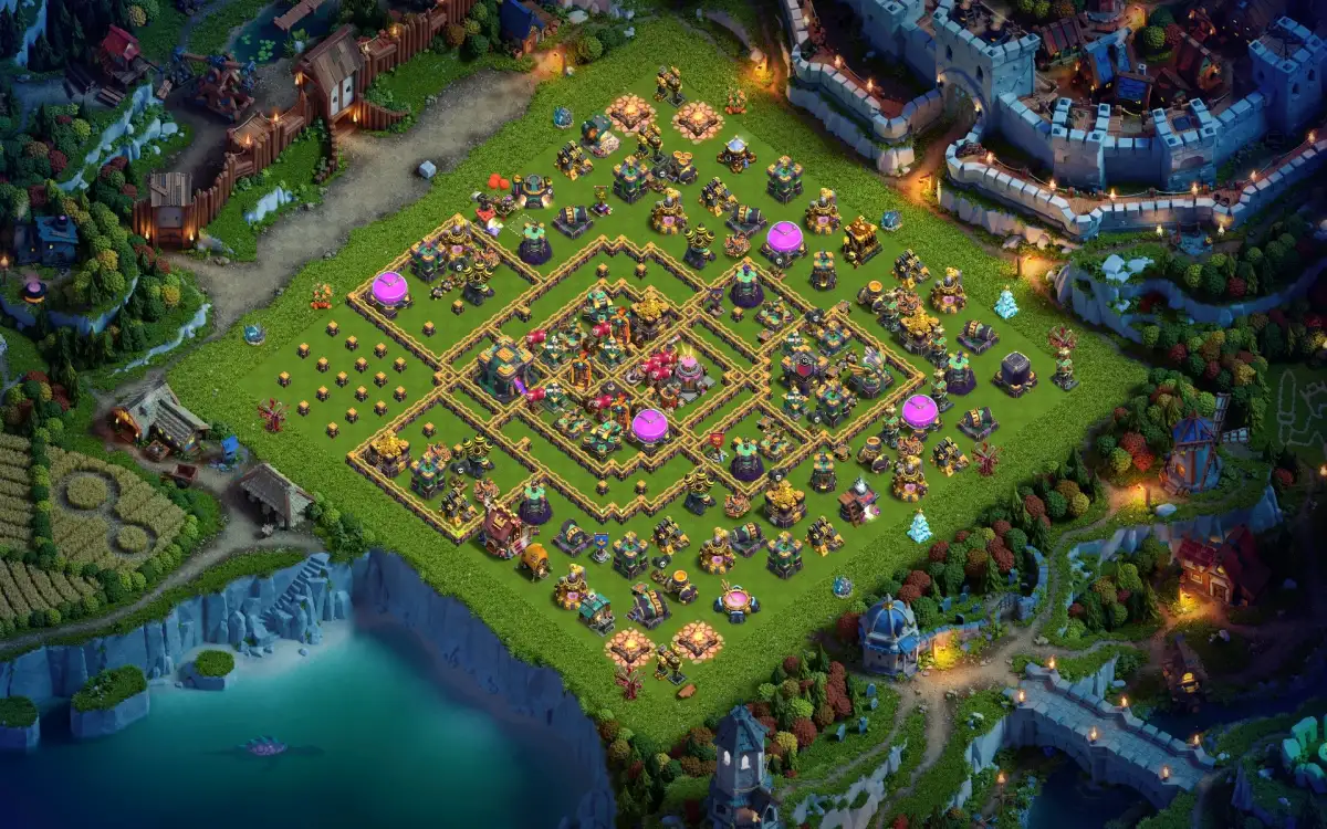 TH14 War Base with Central Town Hall and Anti 2 Star Core