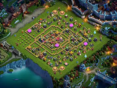 Layout TH14 War Base with Central Town Hall and Anti 2 Star Core