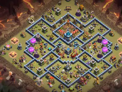 Layout TH13 Anti Electro Dragon War Base with Boxed Town Hall