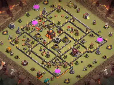 Layout TH10 War Base with Offset Town Hall and Strong Air Coverage