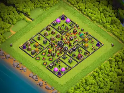 Layout TH9 Hybrid Base for Clash of Clans with Strong Core Defense