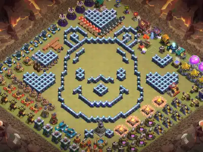 Layout TH14 Troll Face Base for CoC - Clash of Clans Funny Layout