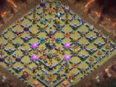 Layout TH14 Troll Base for CoC with Funny Diamond Wall Art