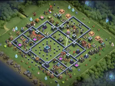 Layout TH13 War Base for CoC with Anti 3 Star Ring Pathing