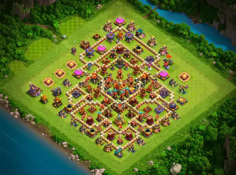 TH16 Hybrid War Base Anti 2 Star Layout for Clash of Clans