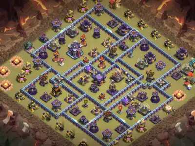 Layout TH15 War Base Anti 2 Star Layout with Tough Town Hall Path
