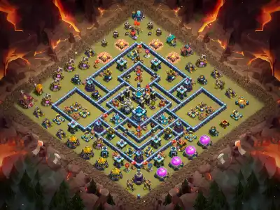 Layout TH13 War Base Anti 3 Star with Copy Link for Clash of Clans