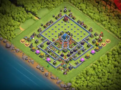 Layout TH12 Hybrid Farming Base with Central Town Hall
