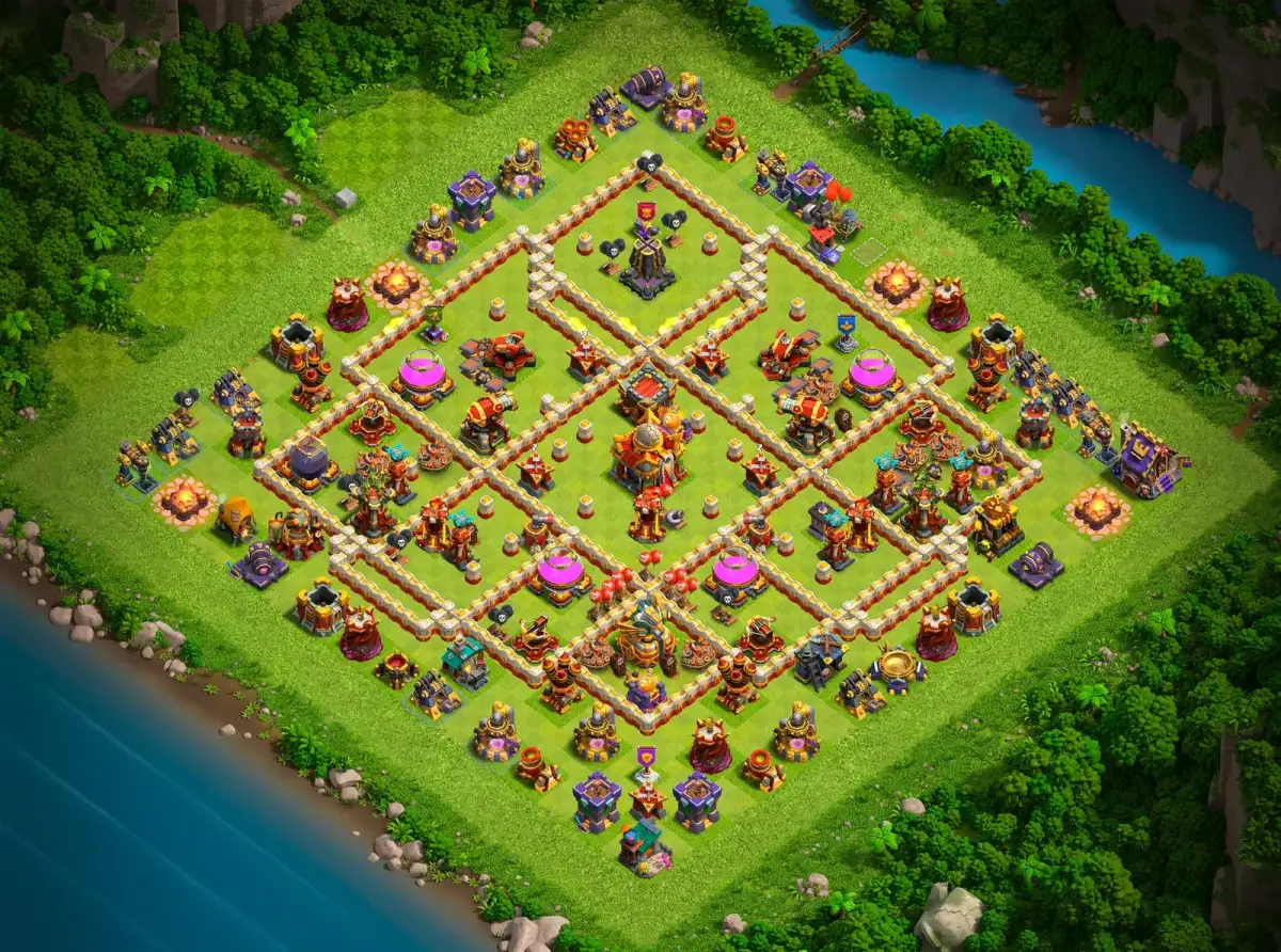 TH16 Hybrid Base Anti 2 Star Ring Layout for Clash of Clans