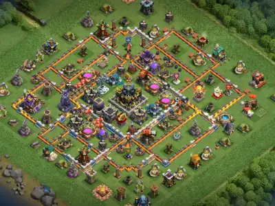 Layout TH17 War Base with Boxed Core and Anti Electro Dragon Pathing