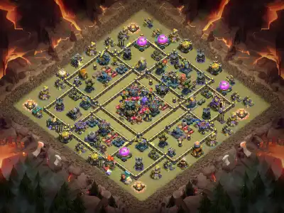 Layout TH17 War Base Anti 3 Star Layout with Strong Core Pathing