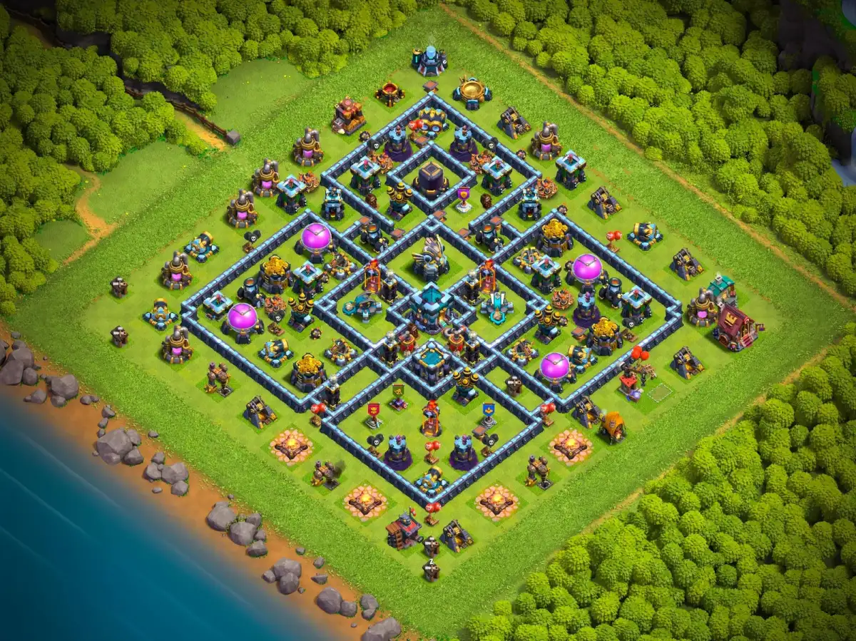 TH13 Hybrid Base for CoC with Diamond Ring Defense