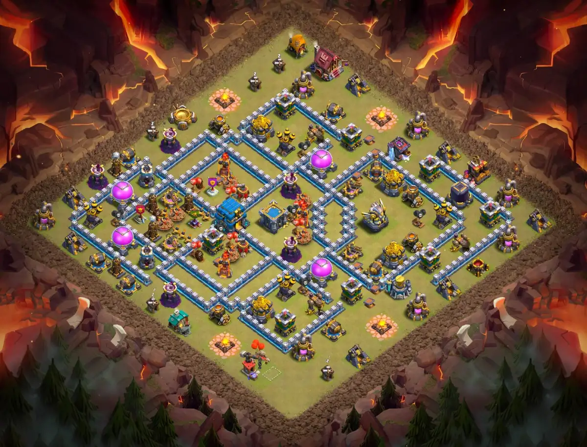 TH12 War Base Anti 3 Star Layout with Tricky Ring Path