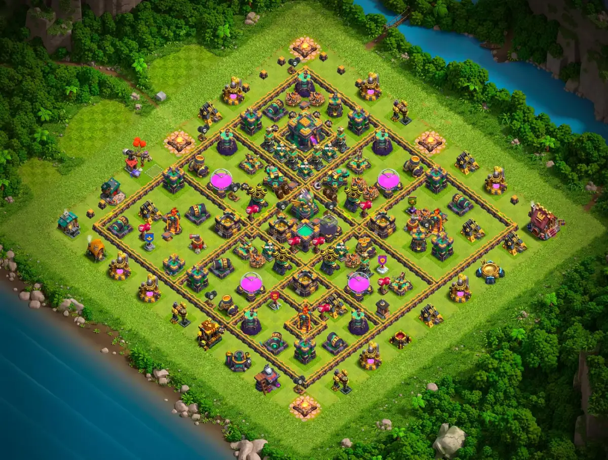 TH14 Legend League Base Layout with Strong Core Defense