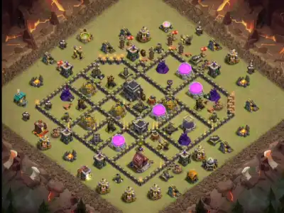 Layout TH9 Hybrid Clash of Clans Base with Copy Link Defense