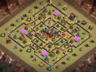 Layout TH10 War Base Anti 3 Star Hybrid Layout with Copy Link