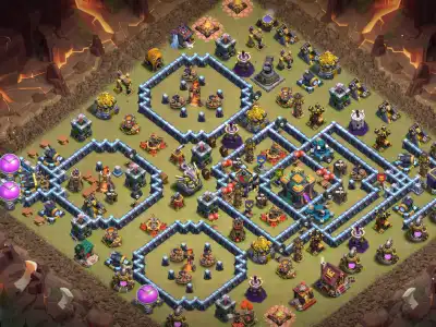 Layout TH14 War Badr Base for CoC with Anti 3 Star Pathing