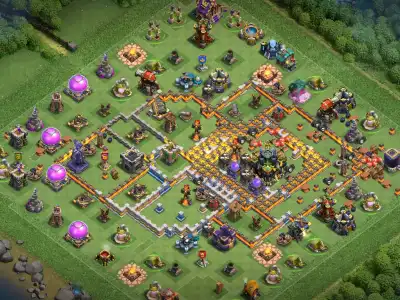 Layout TH17 War Base with Boxed Core and Anti 2 Star Pathing