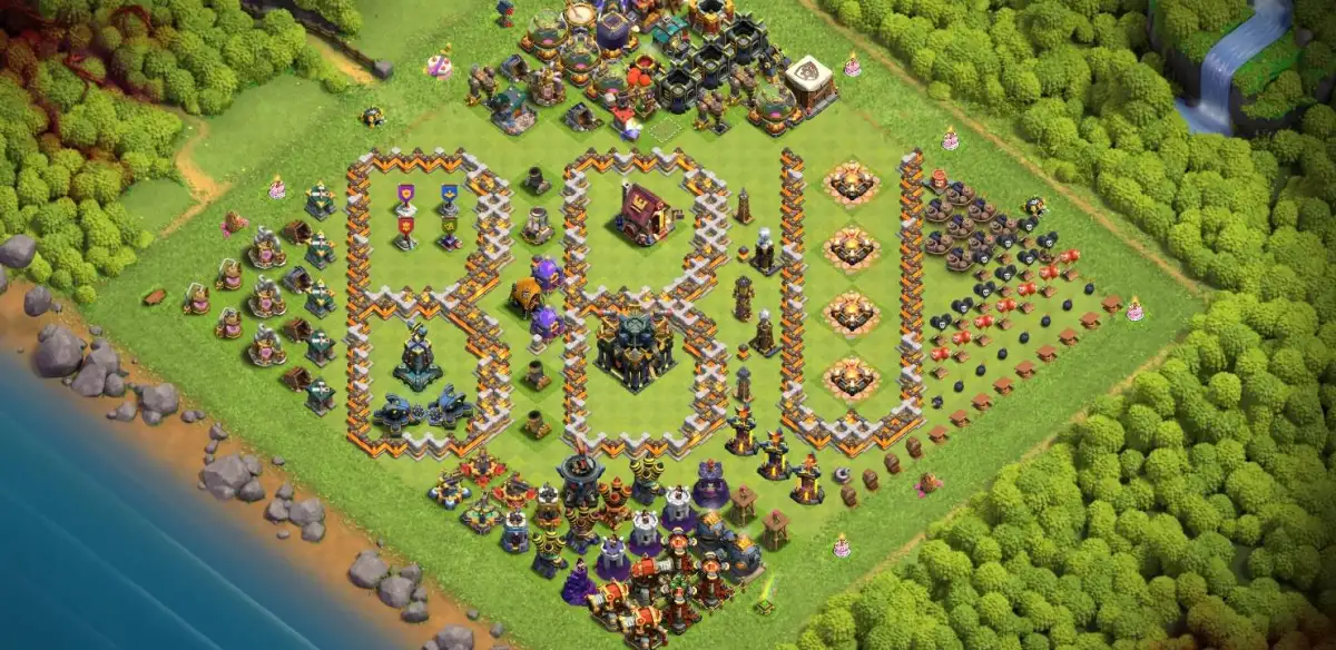 TH17 War Base Layout Spelling BBQ for Clash of Clans