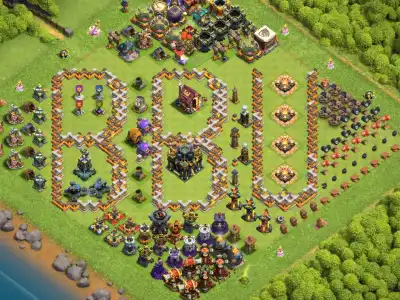 Layout TH17 War Base Layout Spelling BBQ for Clash of Clans
