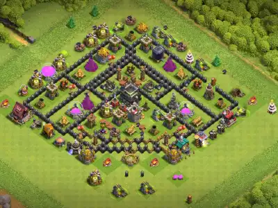 Layout TH9 War Badr Anti 3 Star Hybrid Base for CoC
