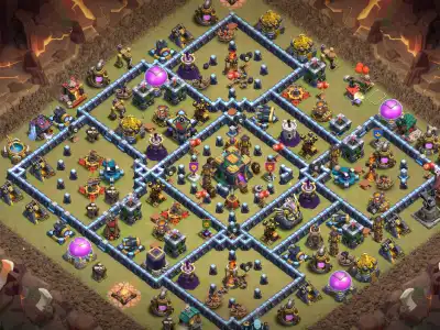 Layout TH14 War Badr Base for CoC with Tough Core Pathing