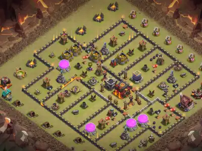Layout TH10 War Base Anti 3 Star Ring Style Layout with Copy Link