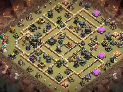 Layout TH17 War Base with Offset Town Hall and Strong Core Pathing