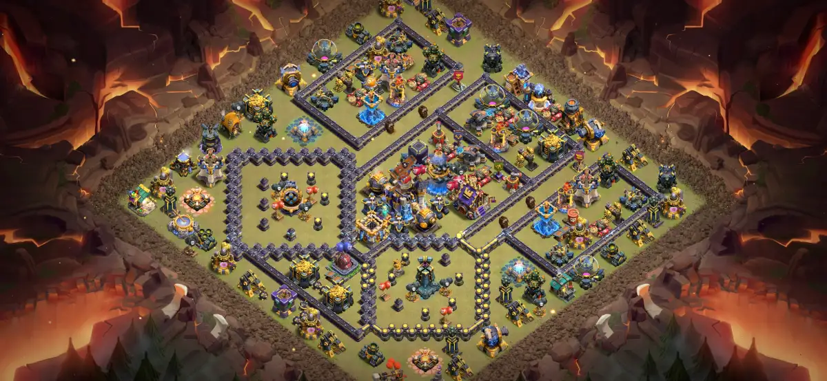 Mixed TH18 War Hybrid Base Anti 3 Star Layout heavy against drags