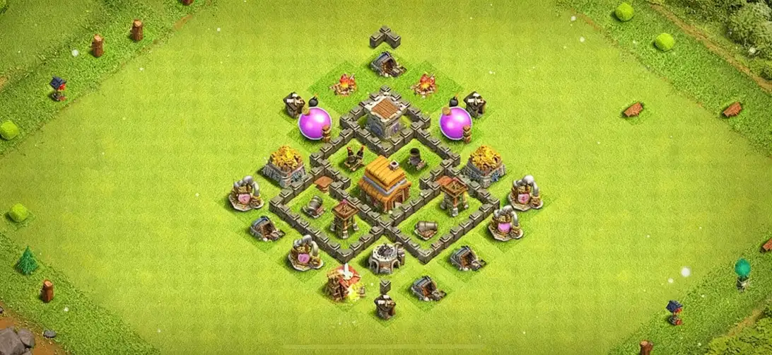 Layout Battle-Tested TH4 Defense Coc Layout | Anti 3 Stars Light Bringer