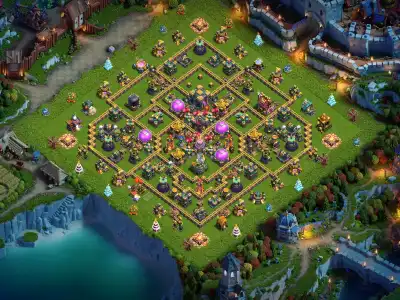 Layout TH14 Hybrid Base with Central Town Hall Protection