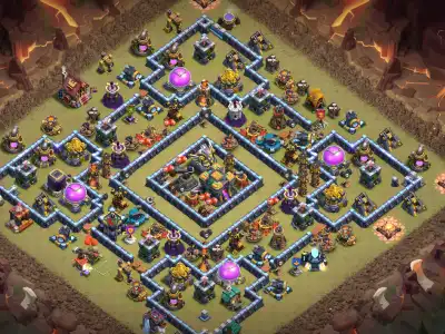 Layout TH14 War Base for Clash of Clans with Ring Pathing