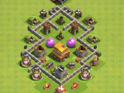 Layout TH4 Hybrid Base for Clash of Clans with Copy Link
