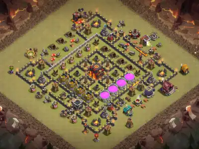 Layout TH10 War Base Anti 2 Star Hybrid for Dragons and CWL