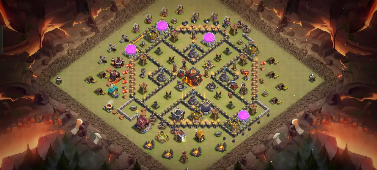 TH10 War Hybrid Base Anti Air Dragon Layout with Copy Link