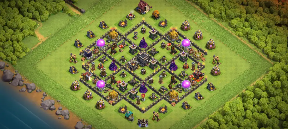TH9 War Base with Central Town Hall Anti 2 Star