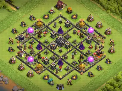 Layout TH9 War Base with Central Town Hall Anti 2 Star