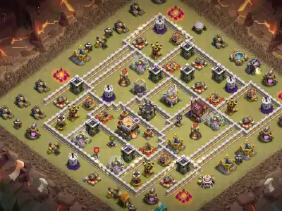 Layout TH11 War Base for CoC with Anti 3 Star Pathing