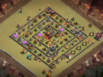 Layout TH10 War Base Anti 3 Star Hybrid Layout with Copy Link