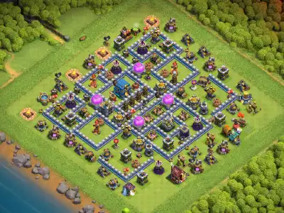 Layout TH12 Hybrid Base with Central Town Hall and Split Storages